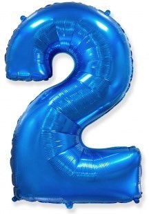 Воздушный шар (40''/102 см) Цифра, 2, Синий, 1 шт. - фото 6788