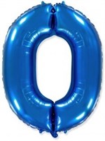 Воздушный шар (40''/102 см) Цифра, 0, Синий, 1 шт.