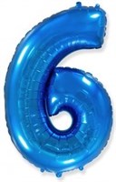 Воздушный шар (40''/102 см) Цифра, 6, Синий, 1 шт.